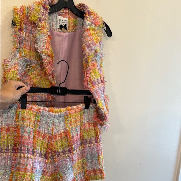 Edward Achour Parishigh-waisted tweed shorts and sleeveless jacket size 38